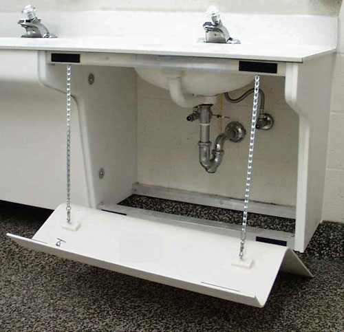 ASST Modular Vanity™ System - ADA compliant, nonporous, stain resistant solid surface vanity system for hospital restrooms, university restrooms, and other high-traffic public restrooms.