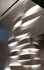 Custom Solid Surface Wall Cladding with Lighted Thermoformed  Bump-outs